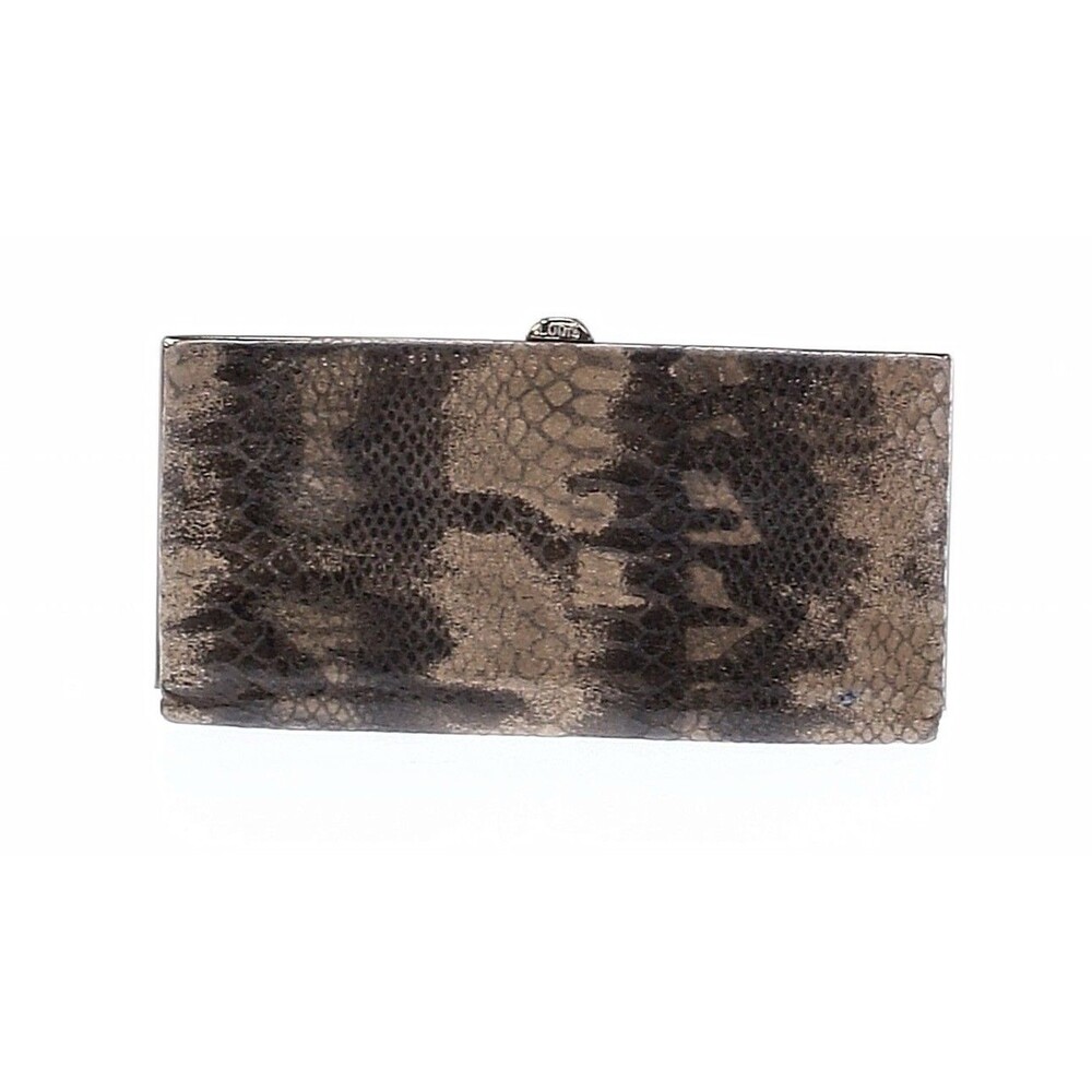 LODIS Framed Leather Clutch Wallet Snakeskin Print Brown Black